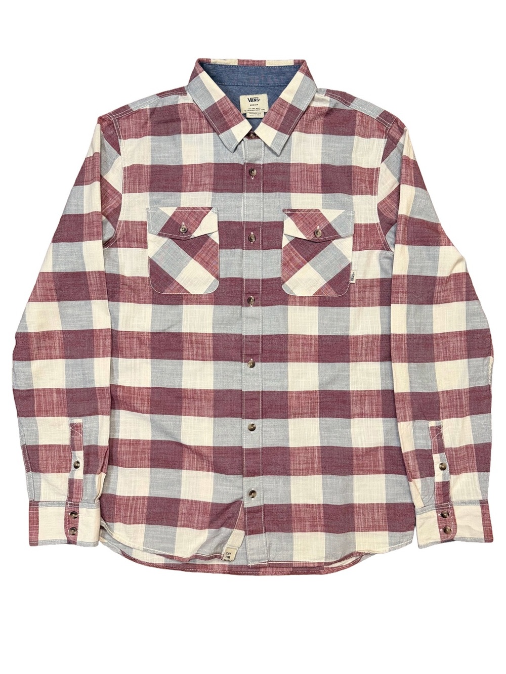 Vans 2015 Men's Burgundy and White Checkered Plaid Button-Down Shirt sz. M